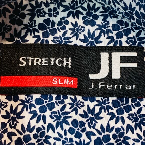 J Ferrar Shirt Stretch Mens S 14-14.5 Floral Cotton Poly Long Sleeve Barrel Cuff - Picture 5 of 10